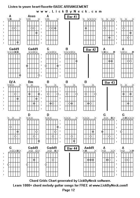 Chord Grids Chart of chord melody fingerstyle guitar song-Listen to youre heart-Roxette-BASIC ARRANGEMENT,generated by LickByNeck software.